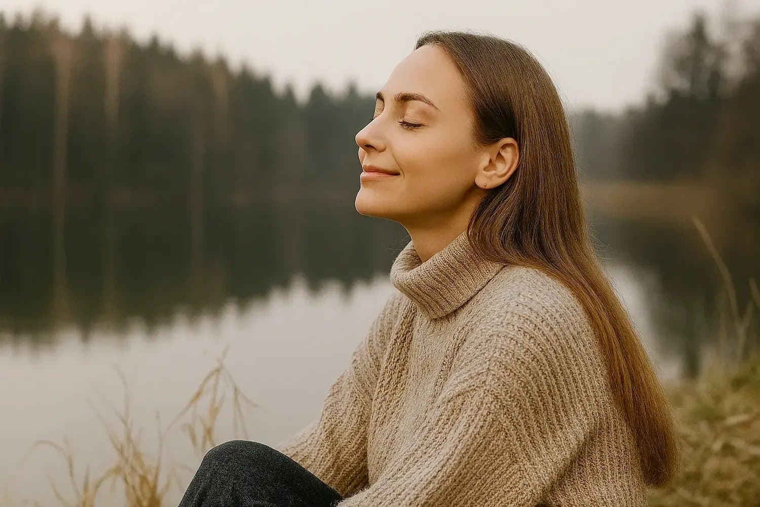 Woman finding calm and clarity outdoors — the sense of balance WellSight therapy supports