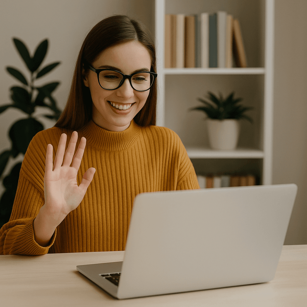 Woman joining an online therapy session with WellSight from her laptop